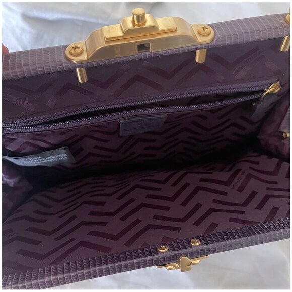VIA SPIGA Purple Olivia Purple Suede Snakeskin Leather Trim Clutch Purse - Picture 2 of 5
